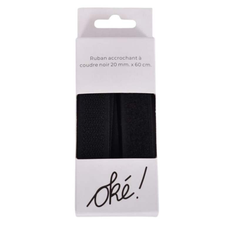 SACHET DE 6 / RUBAN ACCROCHANT A COUDRE NOIR 20MM. * 60 CM.